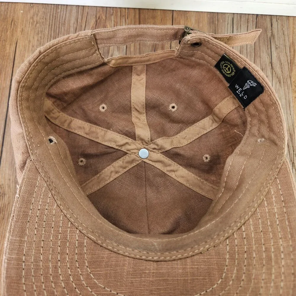 Weld Mfg Mahalo Hemp Organic Cotton Strapback Hat Cap Brown Palm Tree Dad Finger